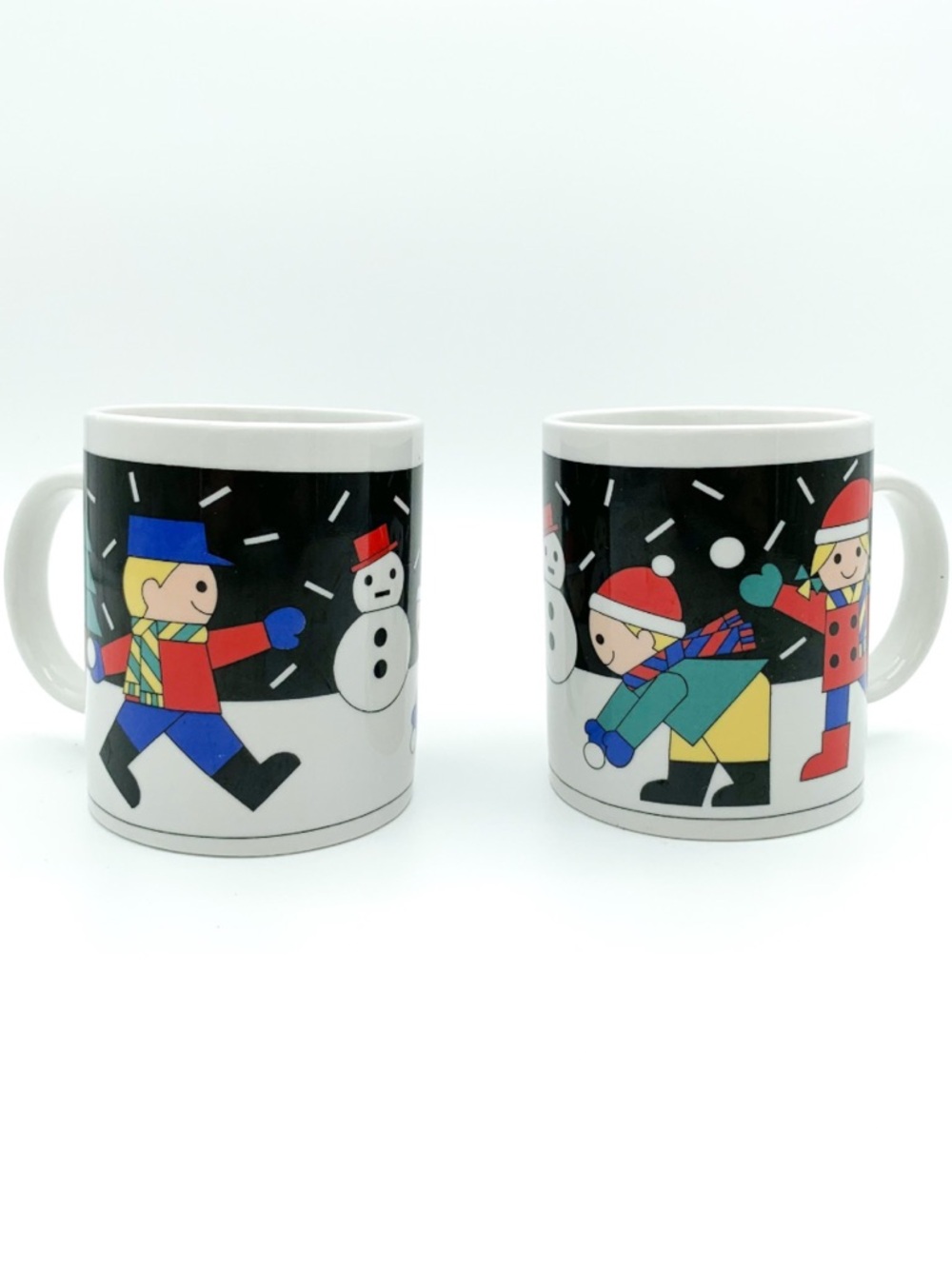 Vintage Studio Nova Winter Fun mugs holiday snowman & snowball fight, set of 2